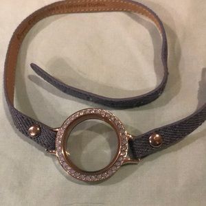 Origami Owl Lg Blue Opal Face Locket w/Denim Band